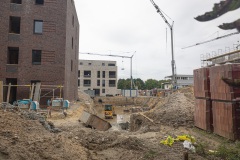 Neubauprojekt in Coerde: Wohnungsbau am Kiesekampweg. Hier von den Bahngleisen in Richtung Holtmannsweg gesehen.