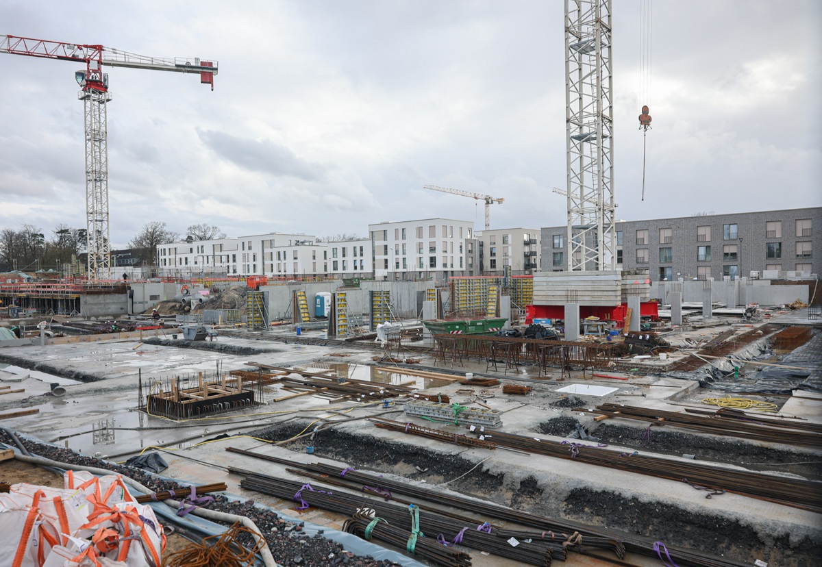 York-Quartier in Gremmendorf im März 2023. Die Baugrube gehört zum künftigen Gremmendorf Zentrum, hier vom Albersloher Weg aus gesehen.