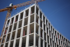 Der Fiege-Neubau an der B-Side des Hafens in Münster im April 2023.