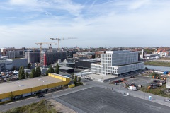 Der Stadthafen im Oktober 2023 von oben. Am linken Bildrand der Neubau von Fiege und Ärzteversorgung.