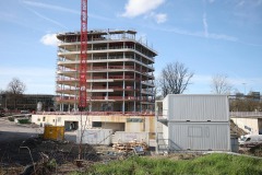 März 2024: Service-Zentrum des UKM in Münster - hier entsteht der 14-geschossige Turm. 