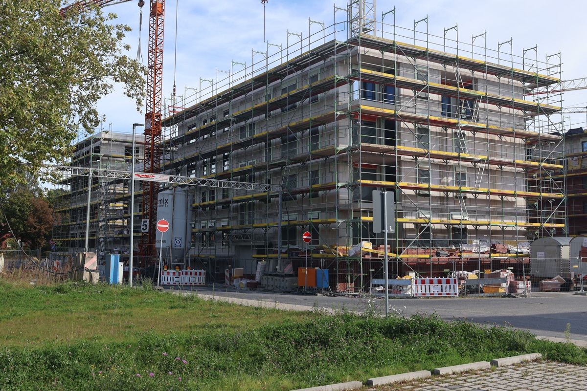 York-Quartier in Gremmendorf. Die neuen Gebäuderiegel direkt am Albersloher Weg.